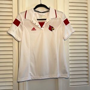 Climalite white University of Louisville cardinal head adidas polo